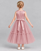 Blush Pink A-line Flower Girl Dresses Back