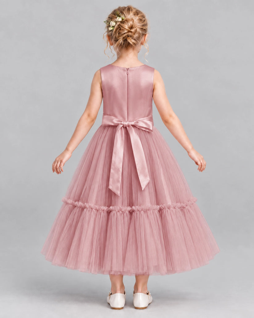 Blush Pink A-line Flower Girl Dresses Back