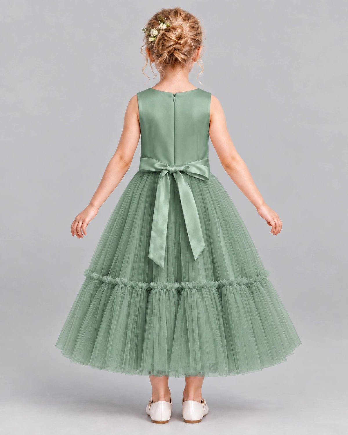 Eucalyptus A-line Flower Girl Dresses Back