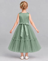 Eucalyptus A-line Flower Girl Dresses Back