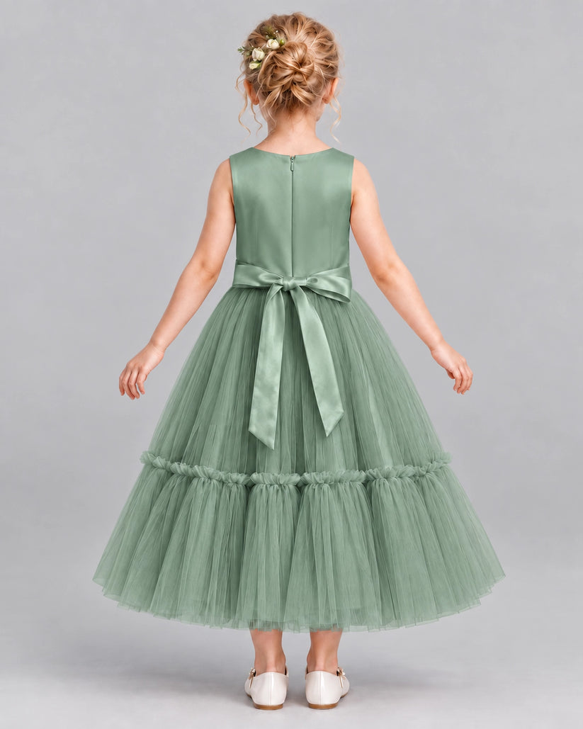 Eucalyptus A-line Flower Girl Dresses Back