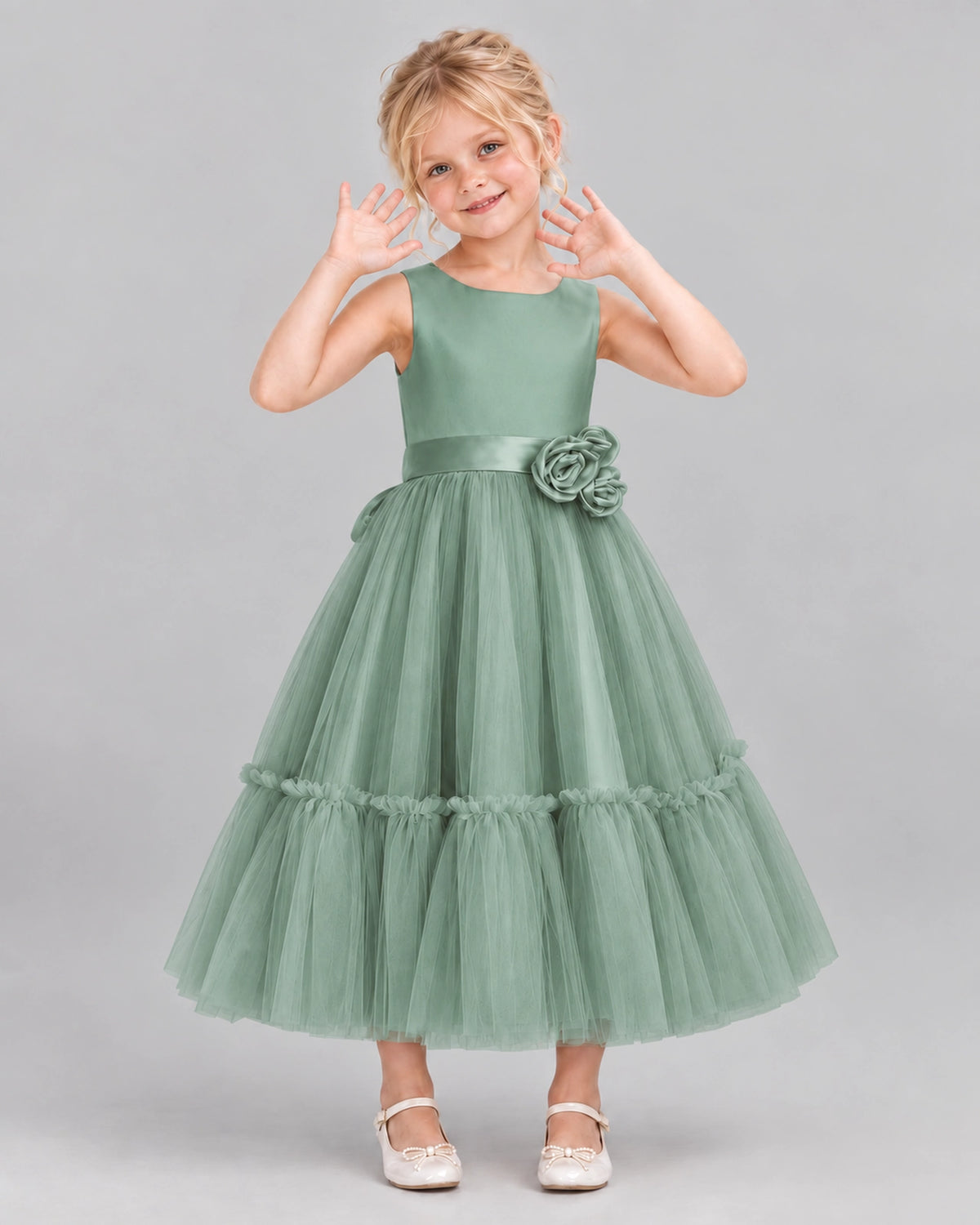 Eucalyptus A-line Flower Girl Dresses Front