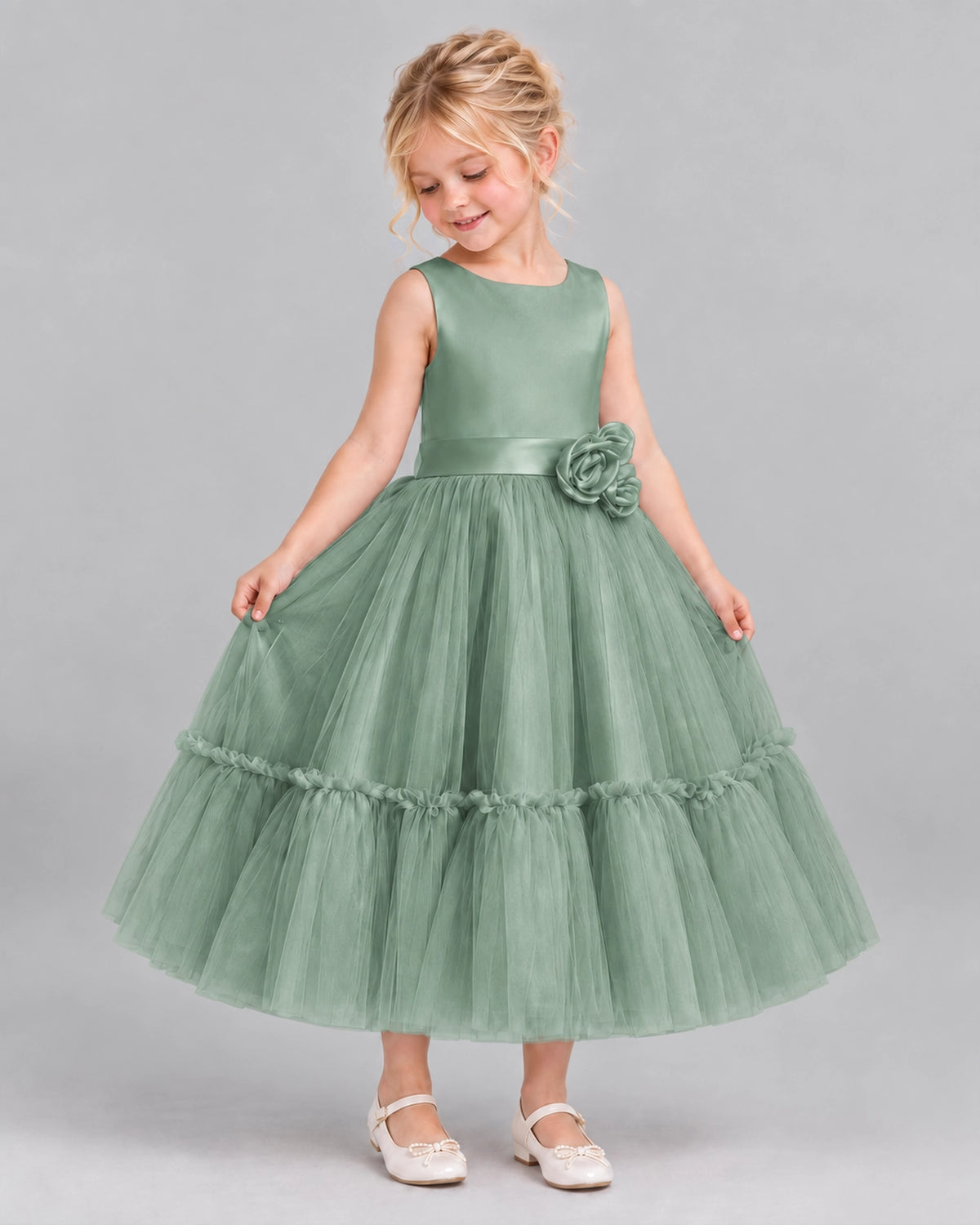 Eucalyptus A-line Flower Girl Dresses Side