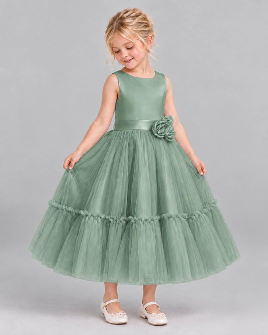 Eucalyptus A-line Flower Girl Dresses Side