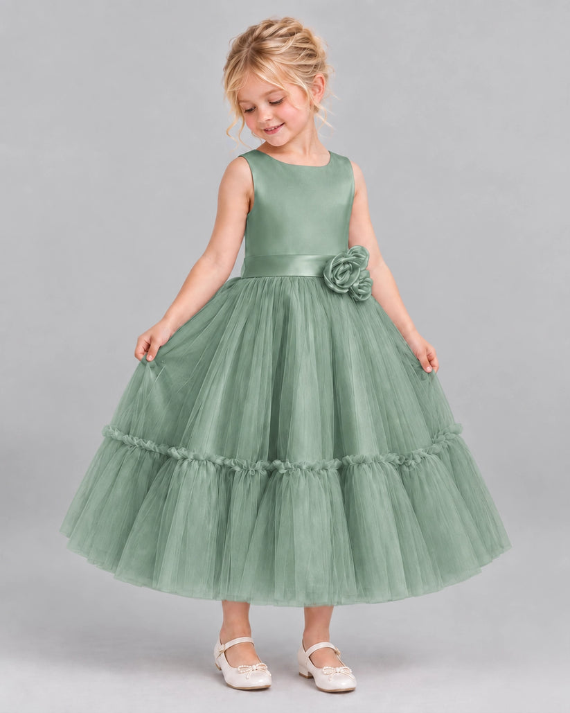 Eucalyptus A-line Flower Girl Dresses Side