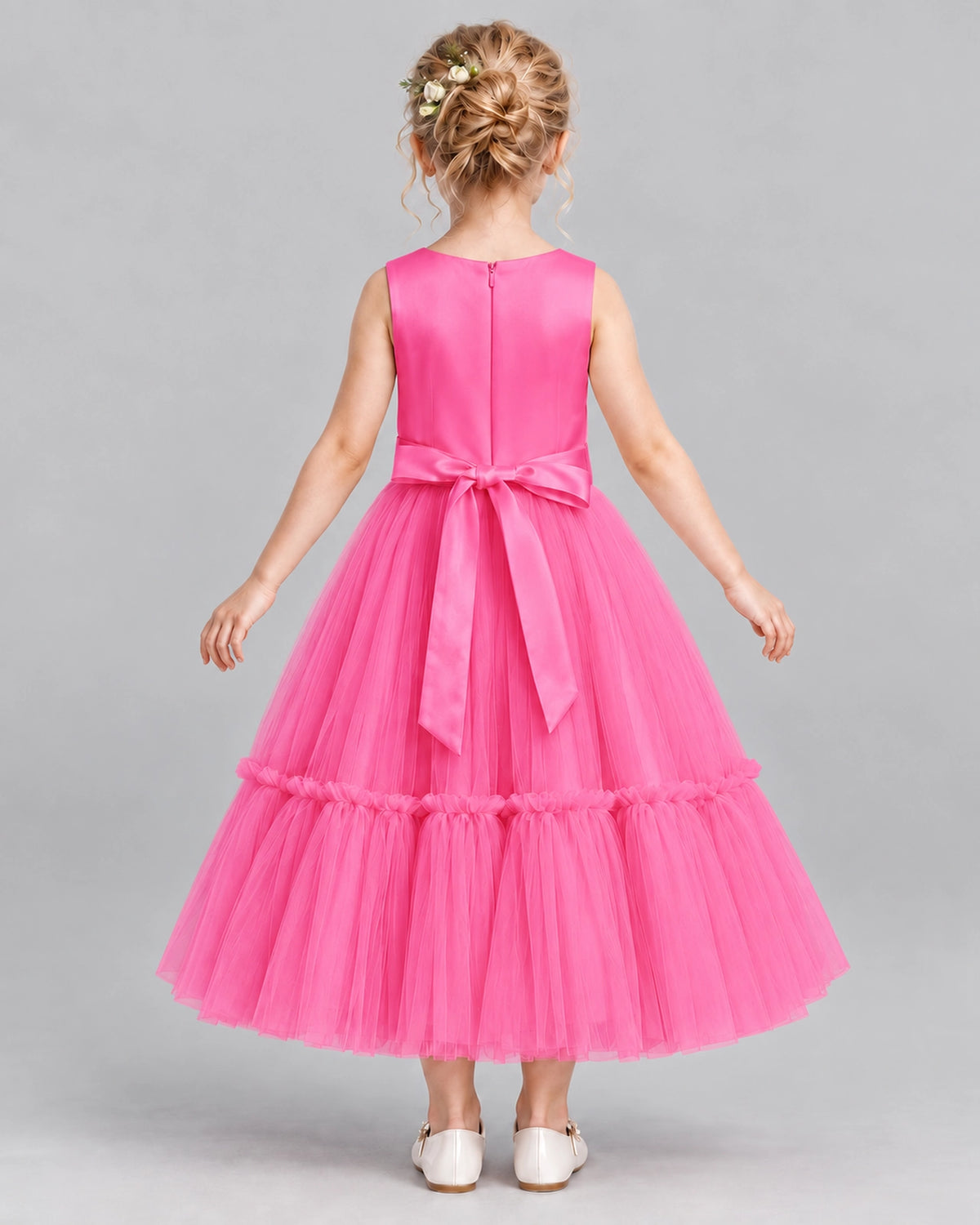Hot Pink A-line Flower Girl Dresses Back