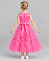 Hot Pink A-line Flower Girl Dresses Back