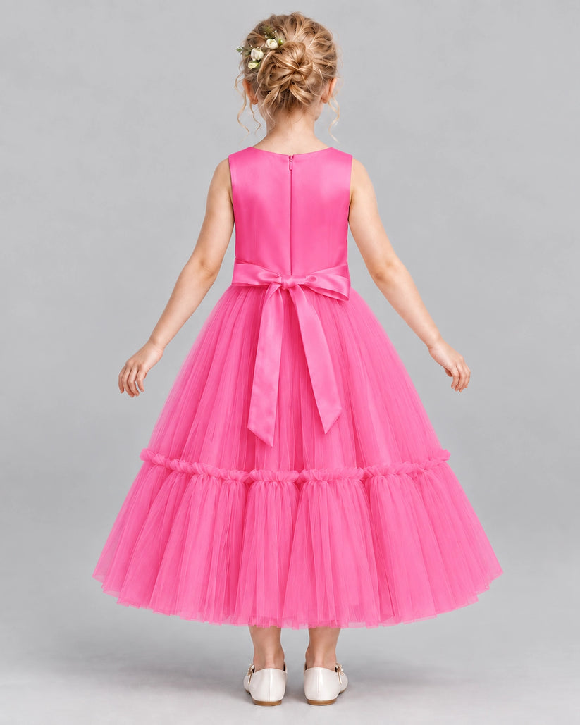 Hot Pink A-line Flower Girl Dresses Back