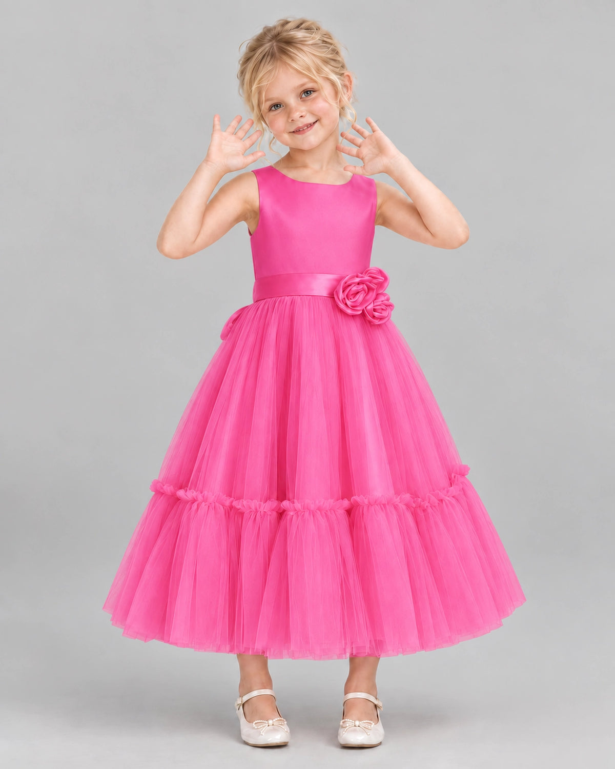 Hot Pink A-line Flower Girl Dresses Front