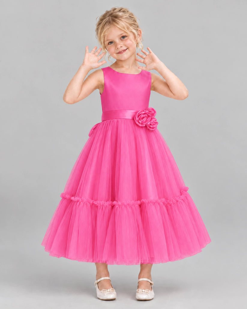 Hot Pink A-line Flower Girl Dresses Front