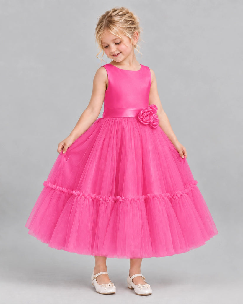 Hot Pink A-line Flower Girl Dresses Side