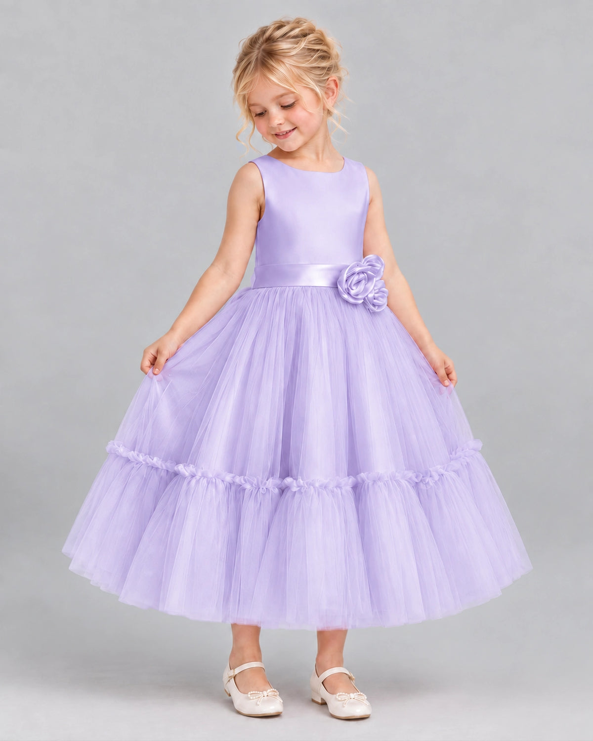 Lavender A-line Flower Girl Dresses Side