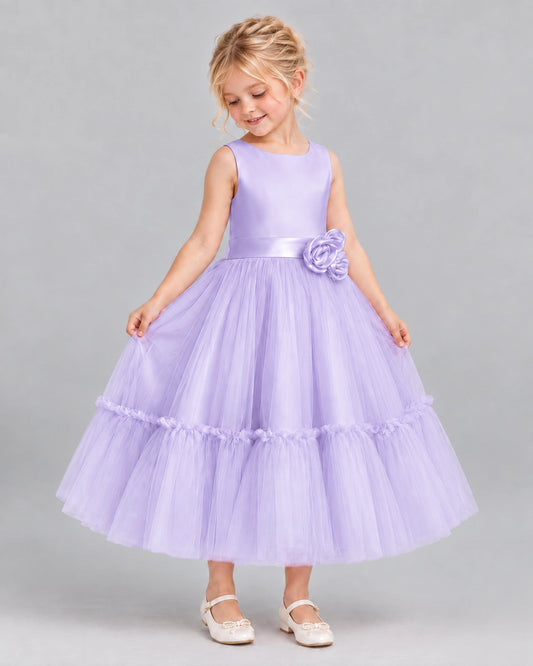 Lavender A-line Flower Girl Dresses Side