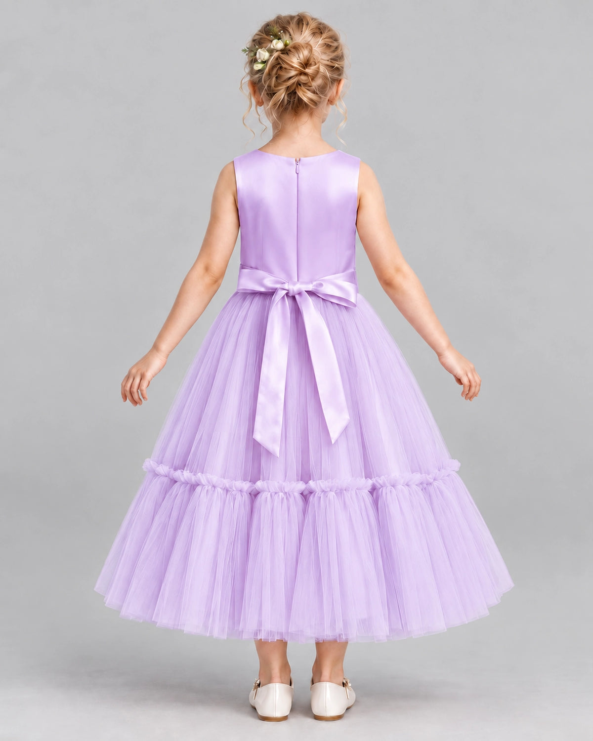 Lilac A-line Flower Girl Dresses Back