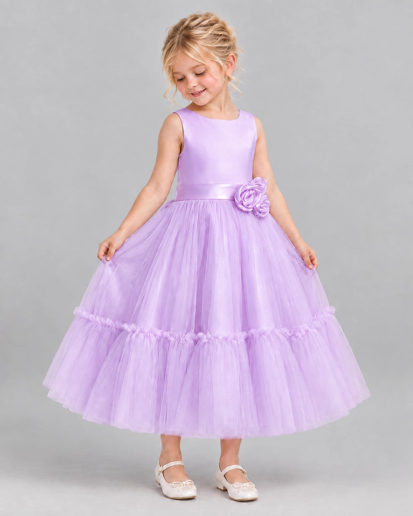 Lilac A-line Flower Girl Dresses Side