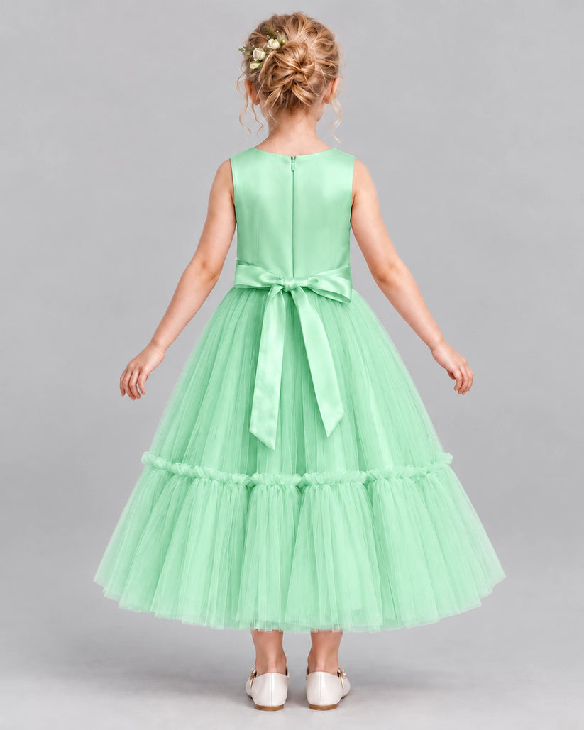 Mint Green A-line Flower Girl Dresses Back