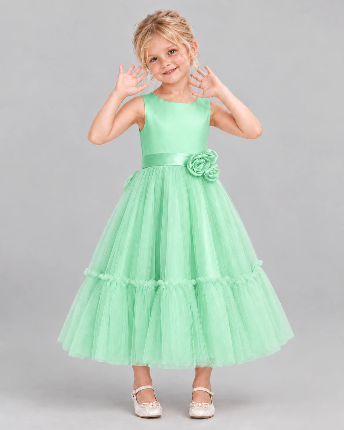 Mint Green A-line Flower Girl Dresses Front