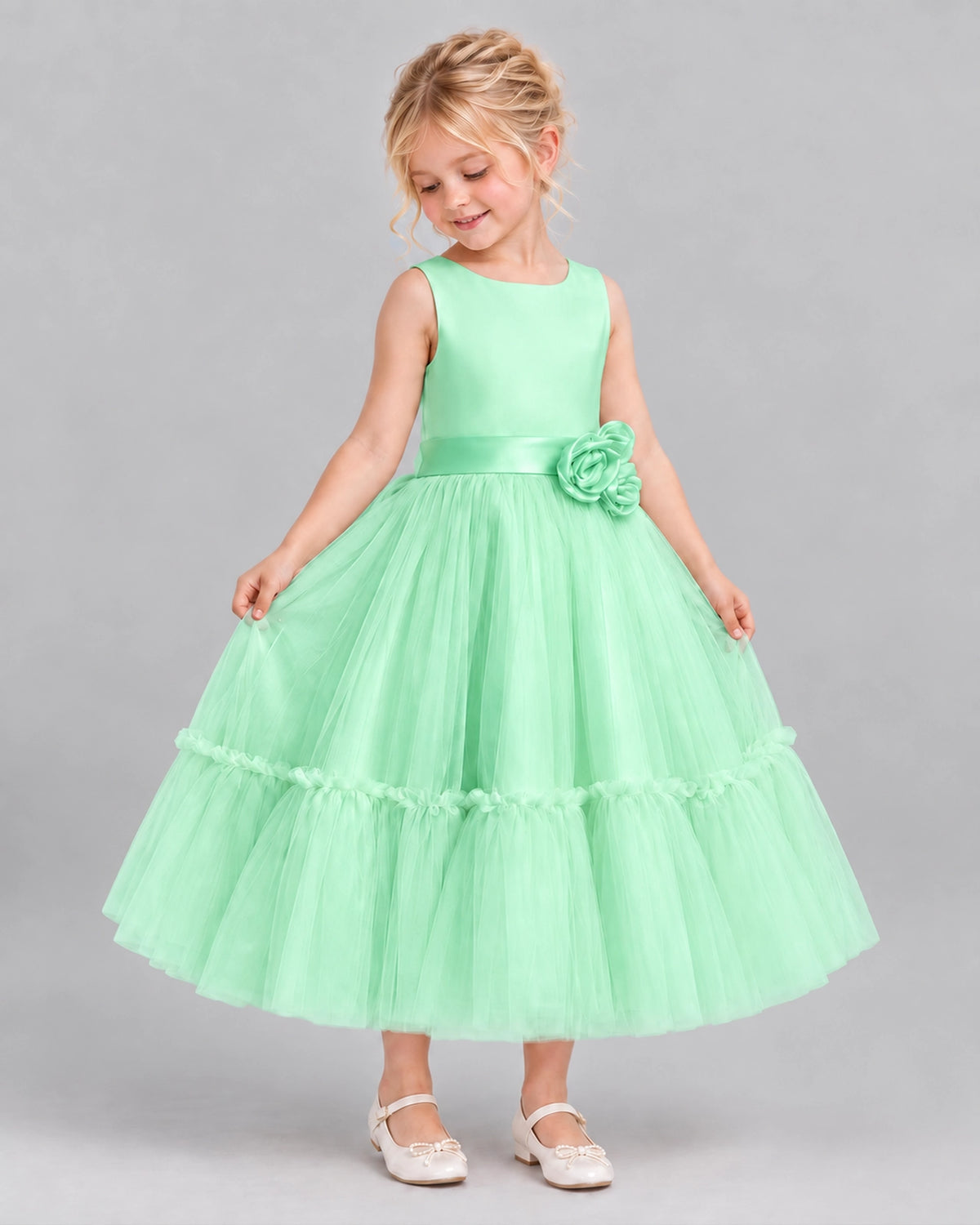 Mint Green A-line Flower Girl Dresses Side