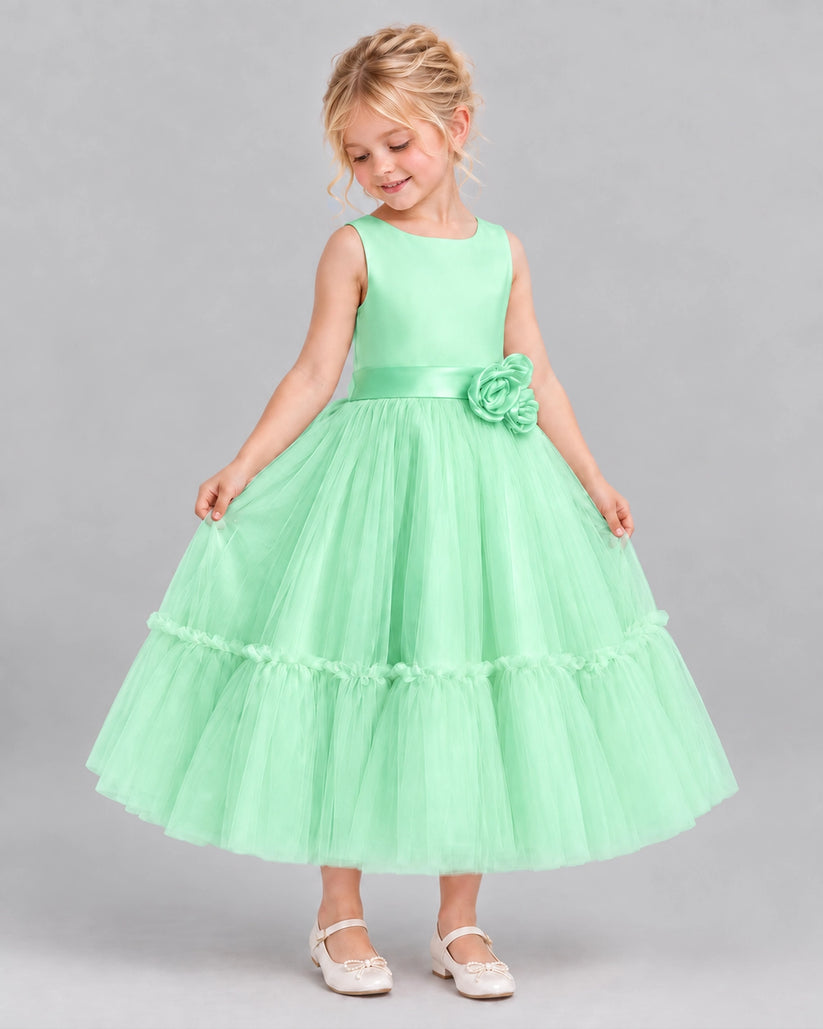Mint Green A-line Flower Girl Dresses Side