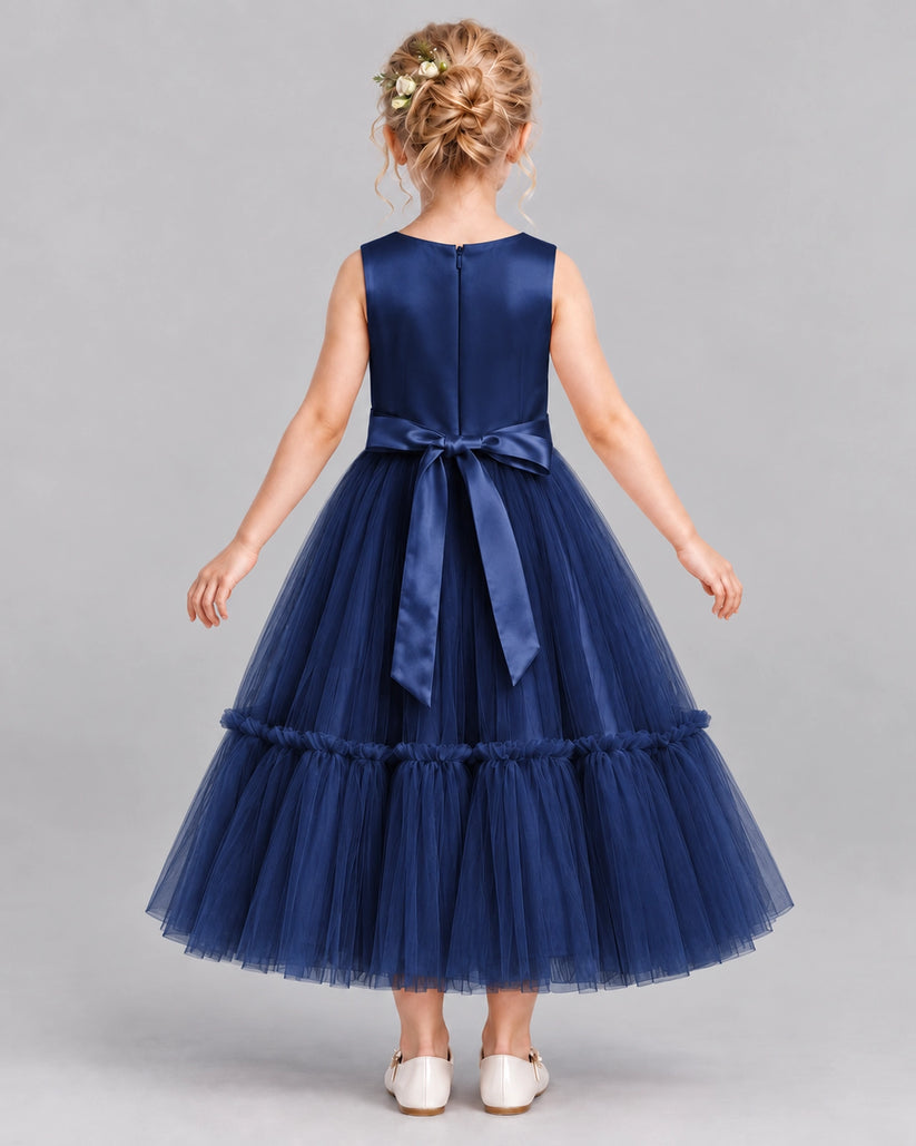 Navy Blue A-line Flower Girl Dresses Back