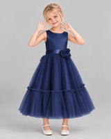 Navy Blue A-line Flower Girl Dresses Front