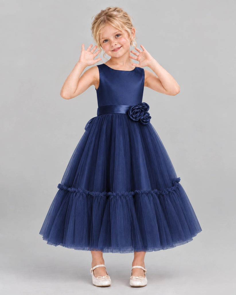 Navy Blue A-line Flower Girl Dresses Front