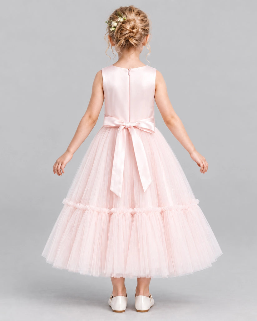 Pink A-line Flower Girl Dresses Back