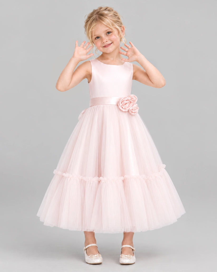 Pink A-line Flower Girl Dresses Front