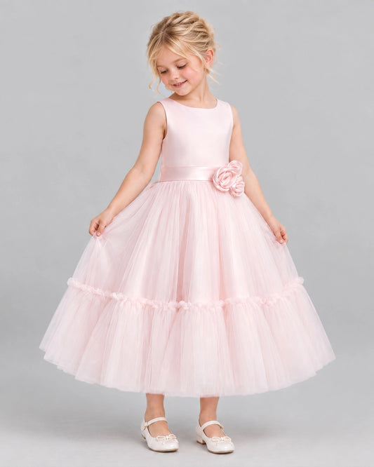 Pink A-line Flower Girl Dresses Side