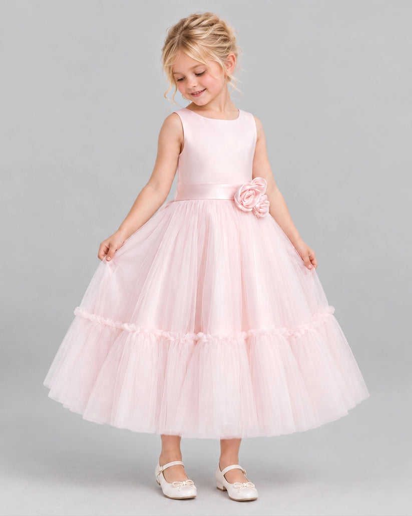Pink A-line Flower Girl Dresses Side