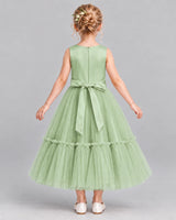 Sage Green A-line Flower Girl Dresses Back