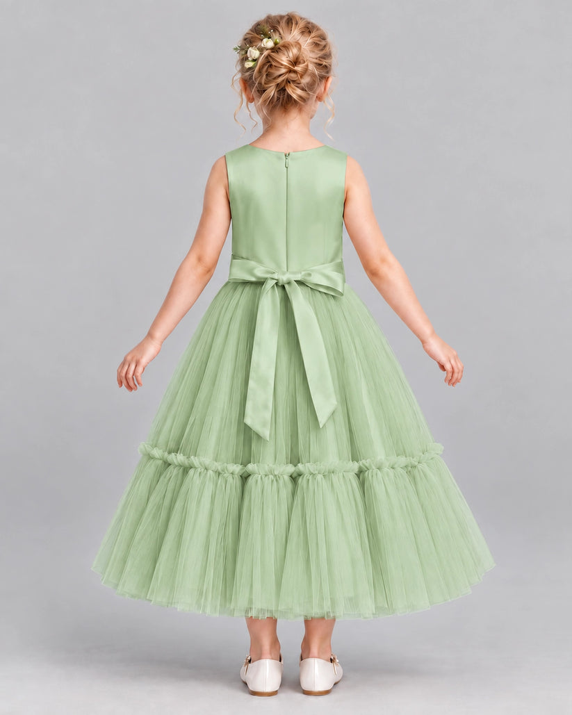 Sage Green A-line Flower Girl Dresses Back