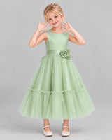Sage Green A-line Flower Girl Dresses Front