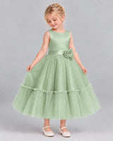 Sage Green A-line Flower Girl Dresses Side