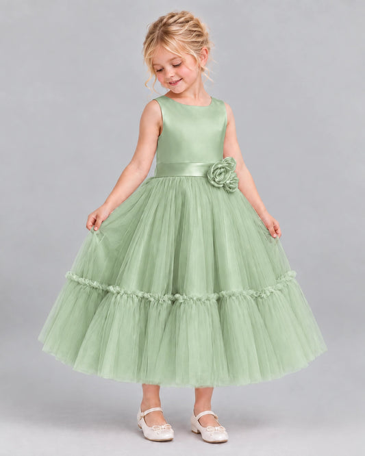 Sage Green A-line Flower Girl Dresses Side