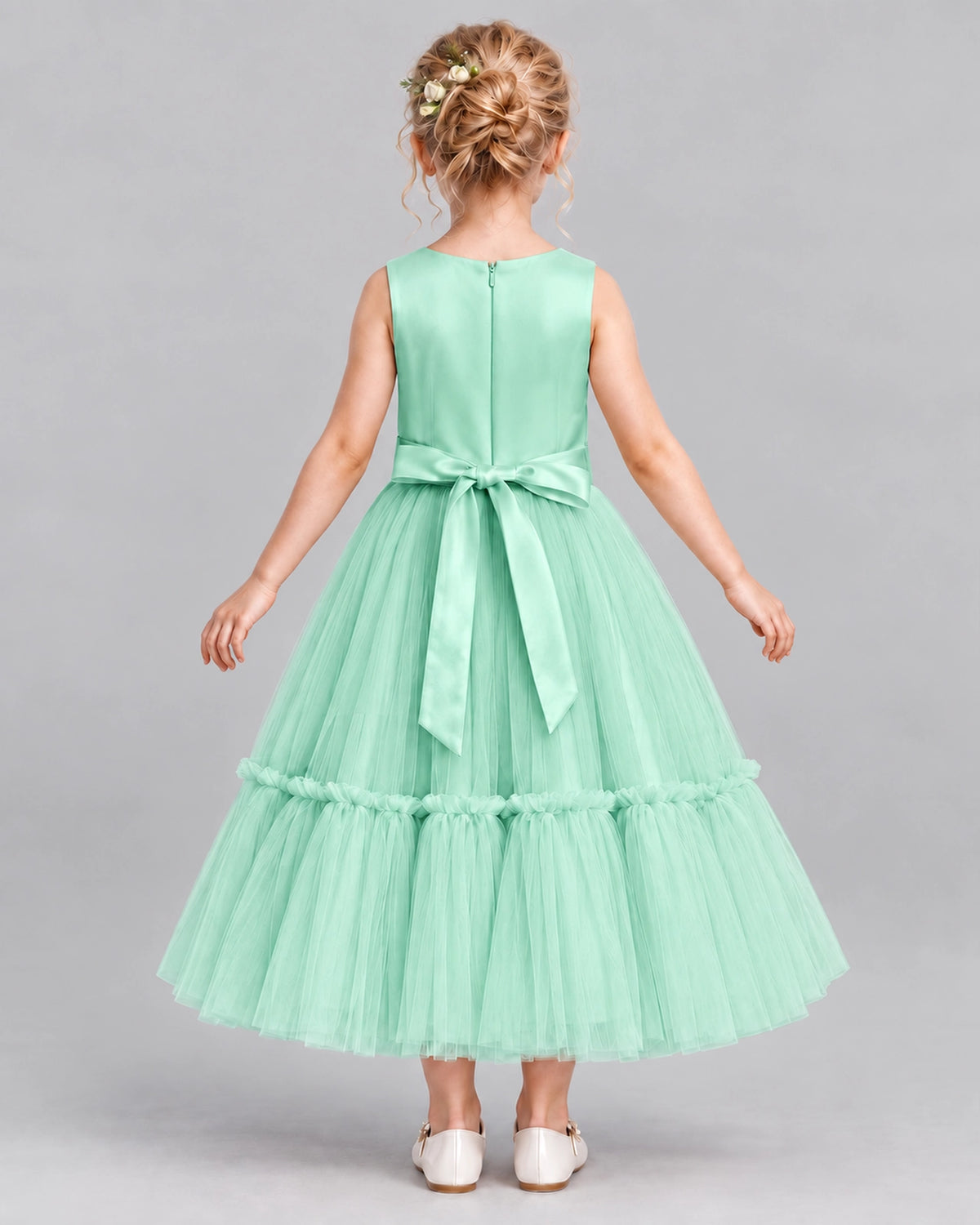 Turquoise A-line Flower Girl Dresses Back