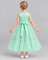Turquoise A-line Flower Girl Dresses Back