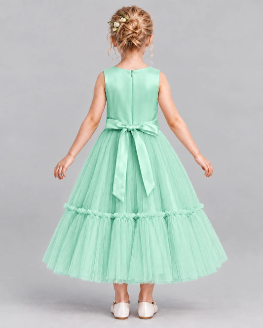 Turquoise A-line Flower Girl Dresses Back