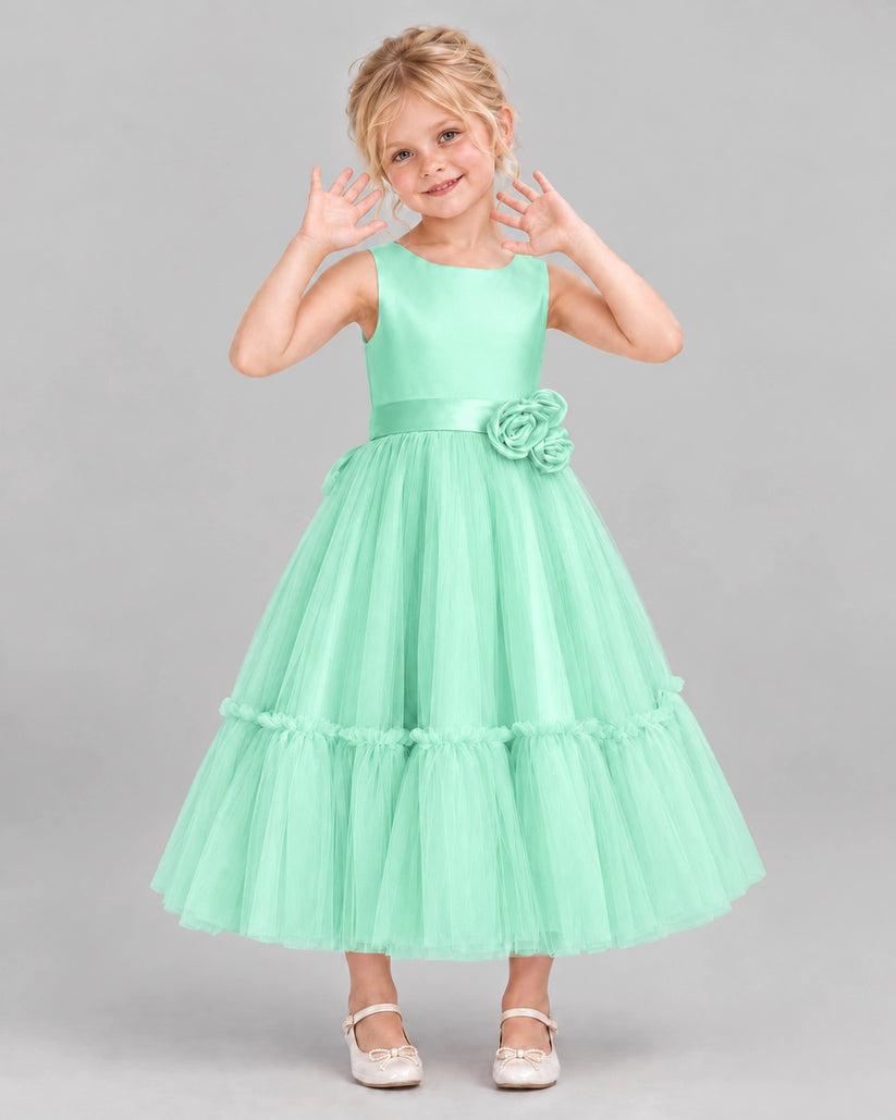 Turquoise A-line Flower Girl Dresses Front