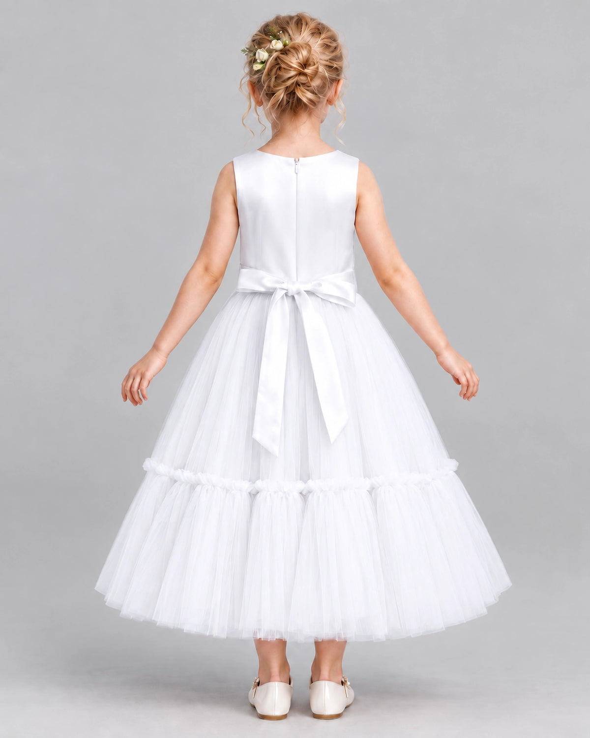 White A-line Flower Girl Dresses Back