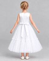 White A-line Flower Girl Dresses Back