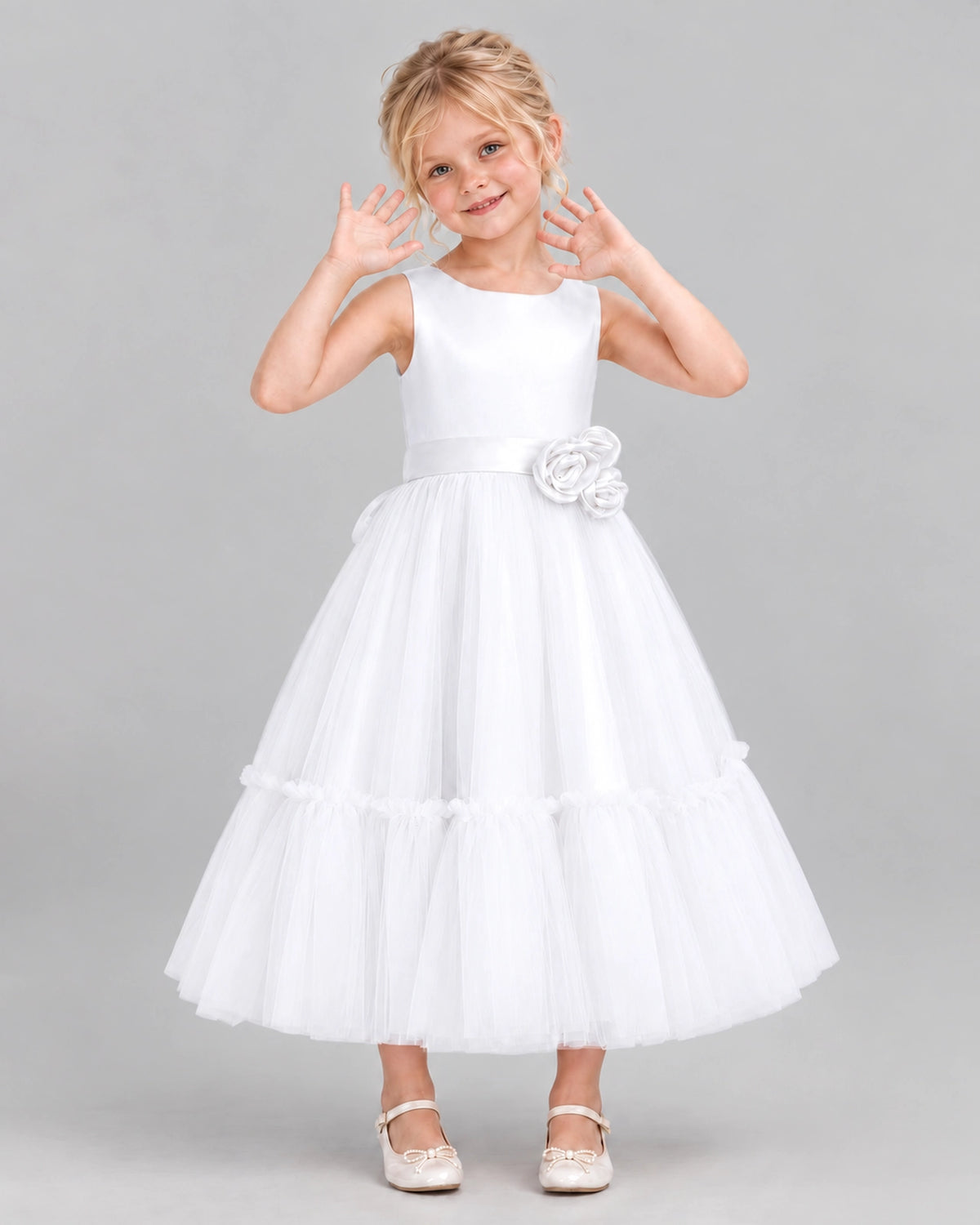 White A-line Flower Girl Dresses Front
