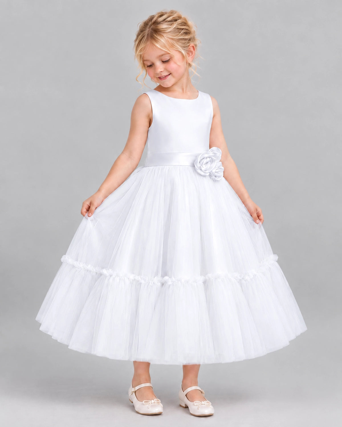White A-line Flower Girl Dresses Side
