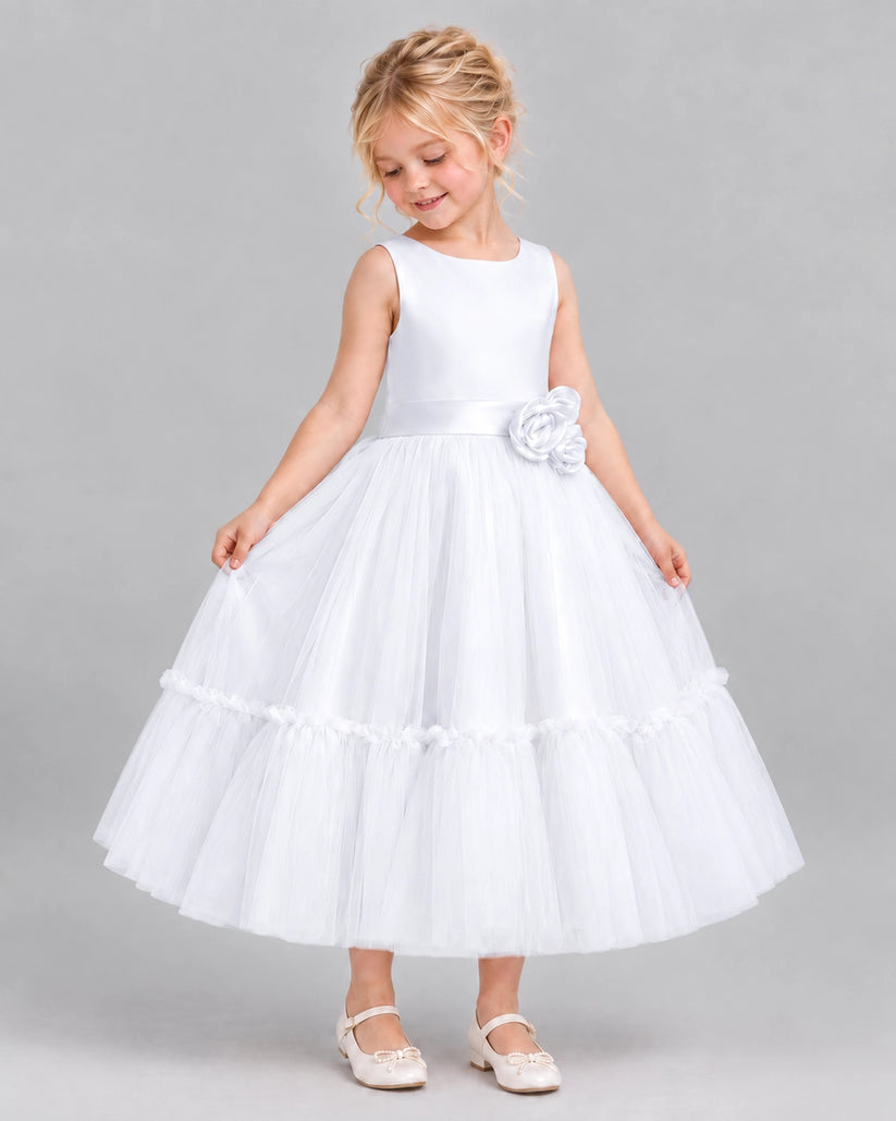 White A-line Flower Girl Dresses Side