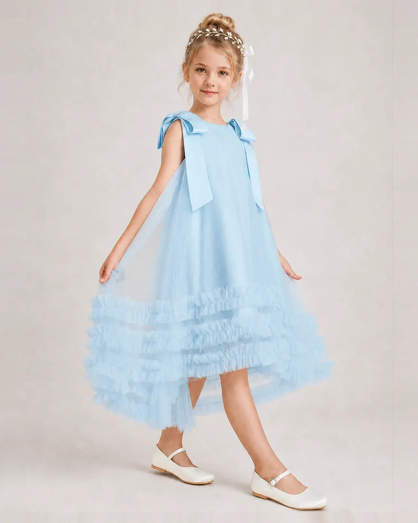 Baby Blue Tulle A-line Girls Formal Dress Front View