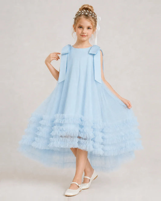 Baby Blue Tulle A-line Girls Formal Dress Front View