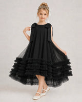 Black Tulle A-line Girls Formal Dress Front View