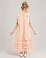 Blush Pink Tulle A-line Girls Formal Dress Back View