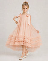 Blush Pink Tulle A-line Girls Formal Dress Front View