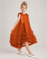 Burnt Orange Tulle A-line Girls Formal Dress Front View